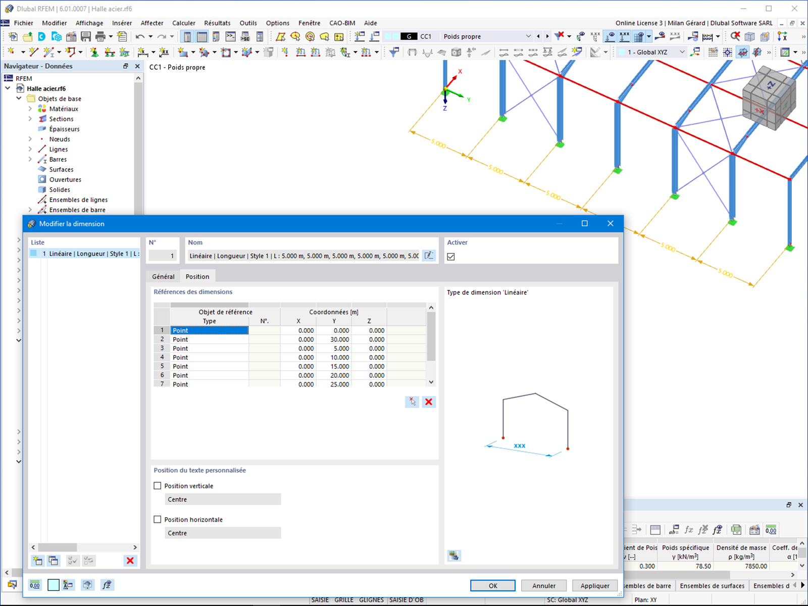Description des références tabulaires pour les lignes de cotation