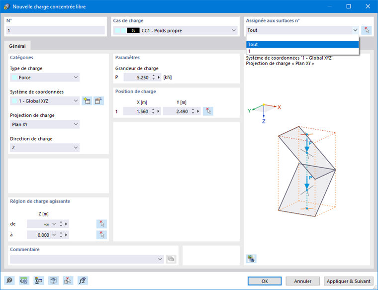 Boîte de dialogue « Nouvelle charge concentrée libre »