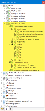 Options d’affichage des propriétés de calcul des barres