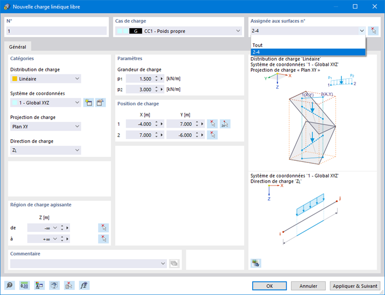 Boîte de dialogue « Nouvelle charge linéique libre »
