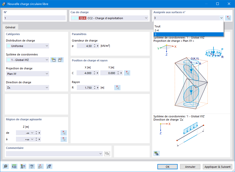 Boîte de dialogue « Nouvelle charge circulaire libre »