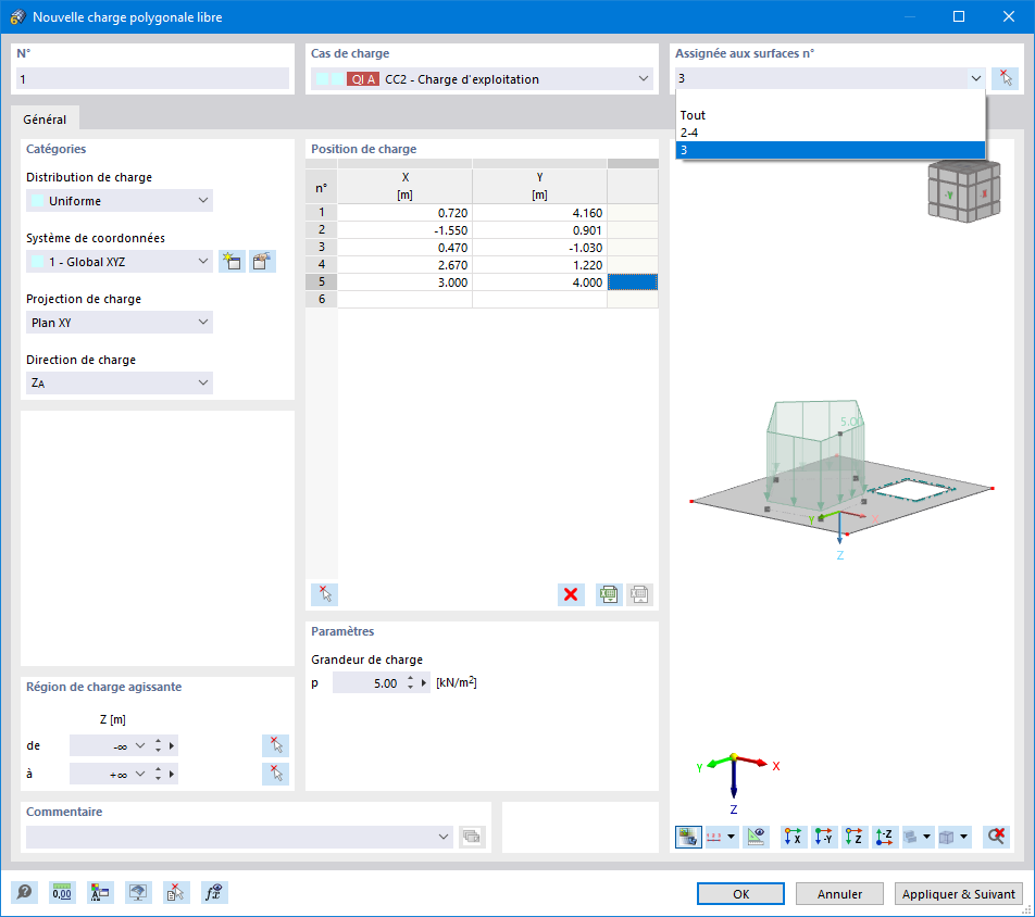 Boîte de dialogue « Nouvelle charge polygonale libre »