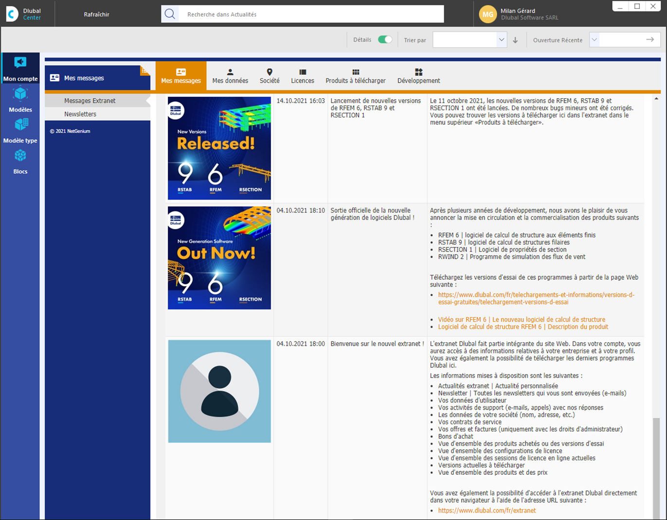Extranet | Mon Compte dans le Dlubal Center