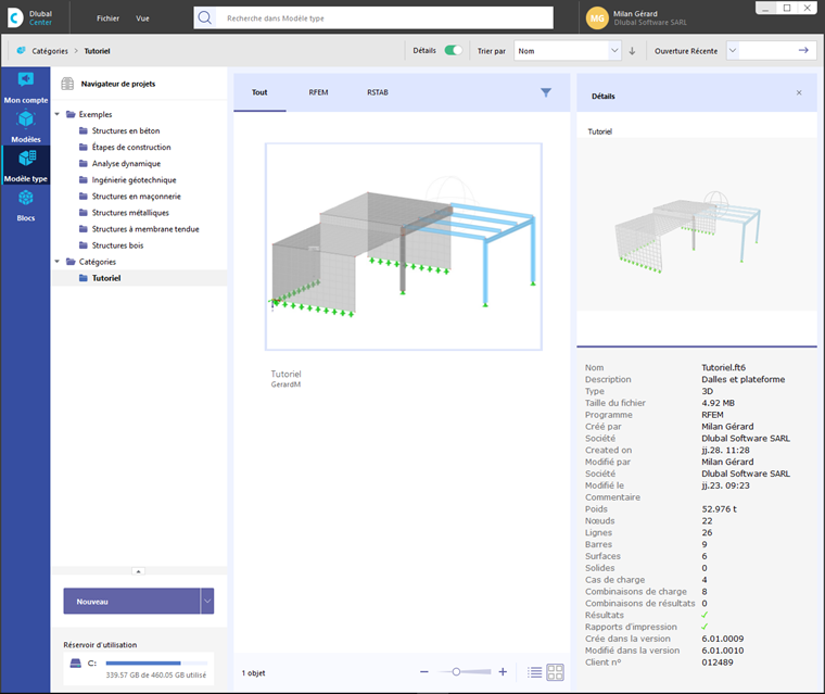 « Modèles types » dans Dlubal Center