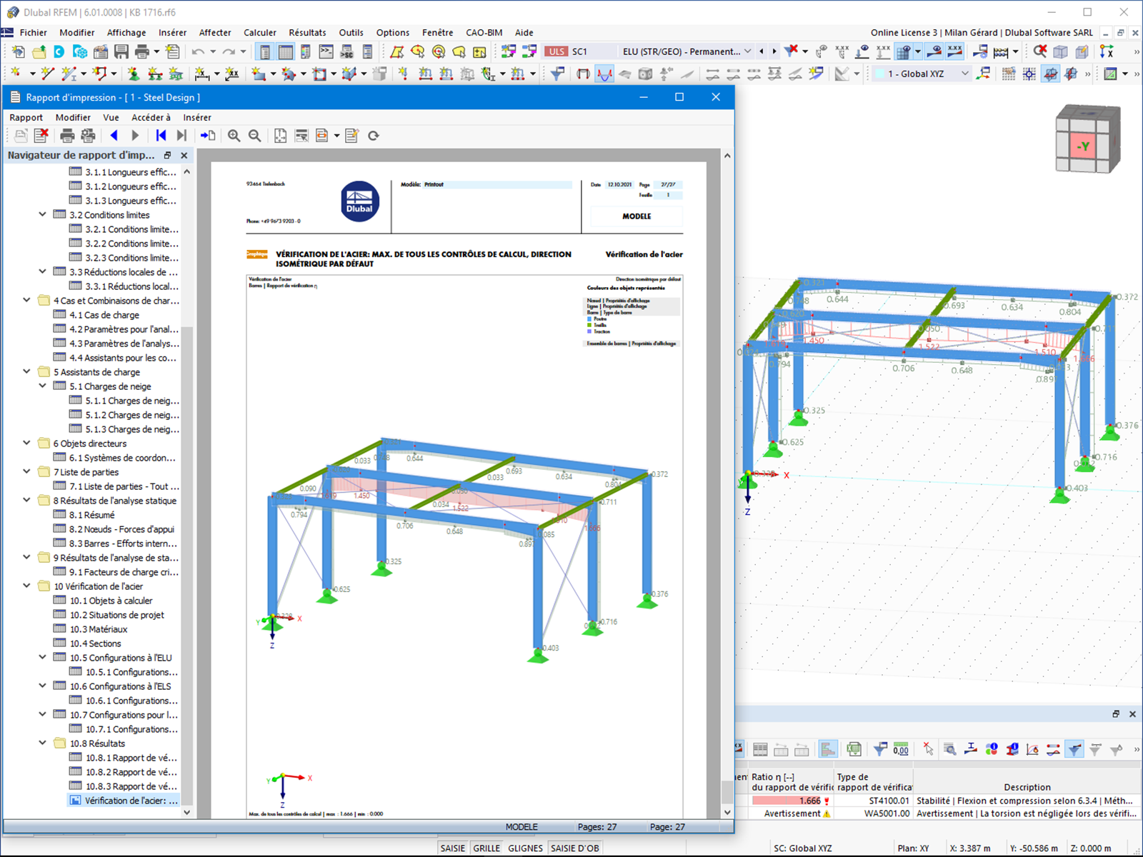 Travail simultané dans le programme et rapport d'impression dans RFEM 6