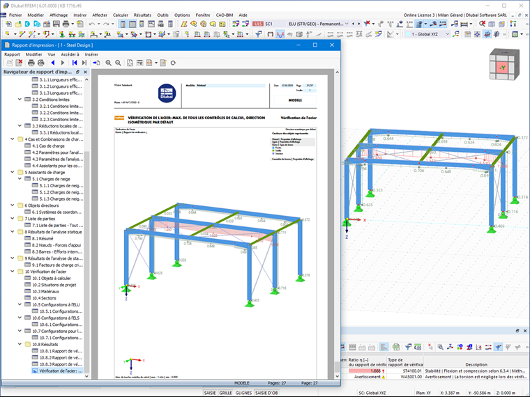 Travail simultané dans le programme et rapport d'impression dans RFEM 6