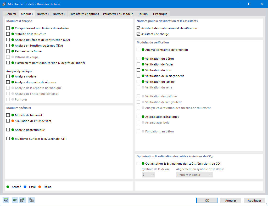 Modules complémentaires dans RFEM 6