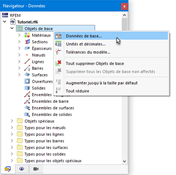 Modification des données de base via le menu contextuel
