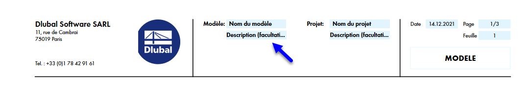 Description du modèle dans le rapport d'impression