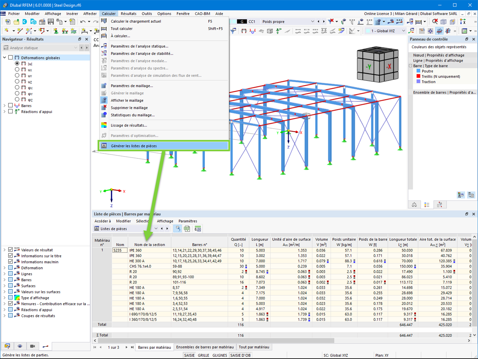 Création de listes de pièces