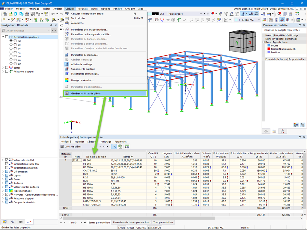Création de listes de pièces