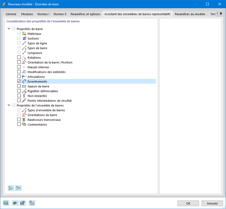 Boîte de dialogue « Nouveau modèle - Données de base », onglet « Assistant des ensembles de barres représentatifs »