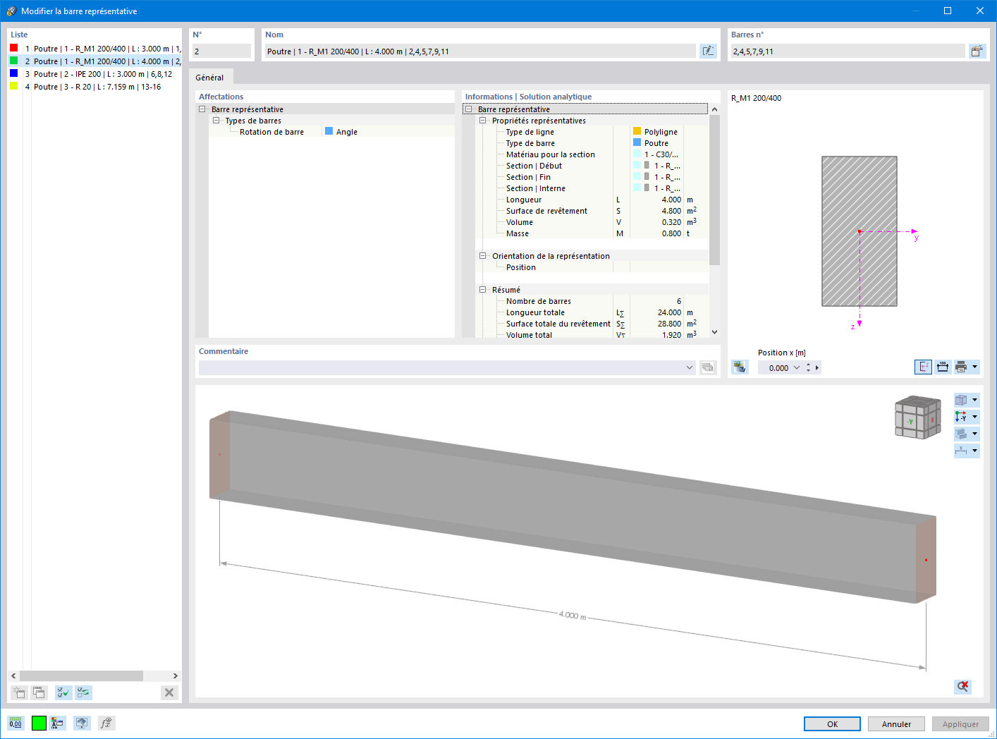 Boîte de dialogue « Modifier la barre représentative »