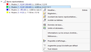« Barres représentatives » - Menu contextuel