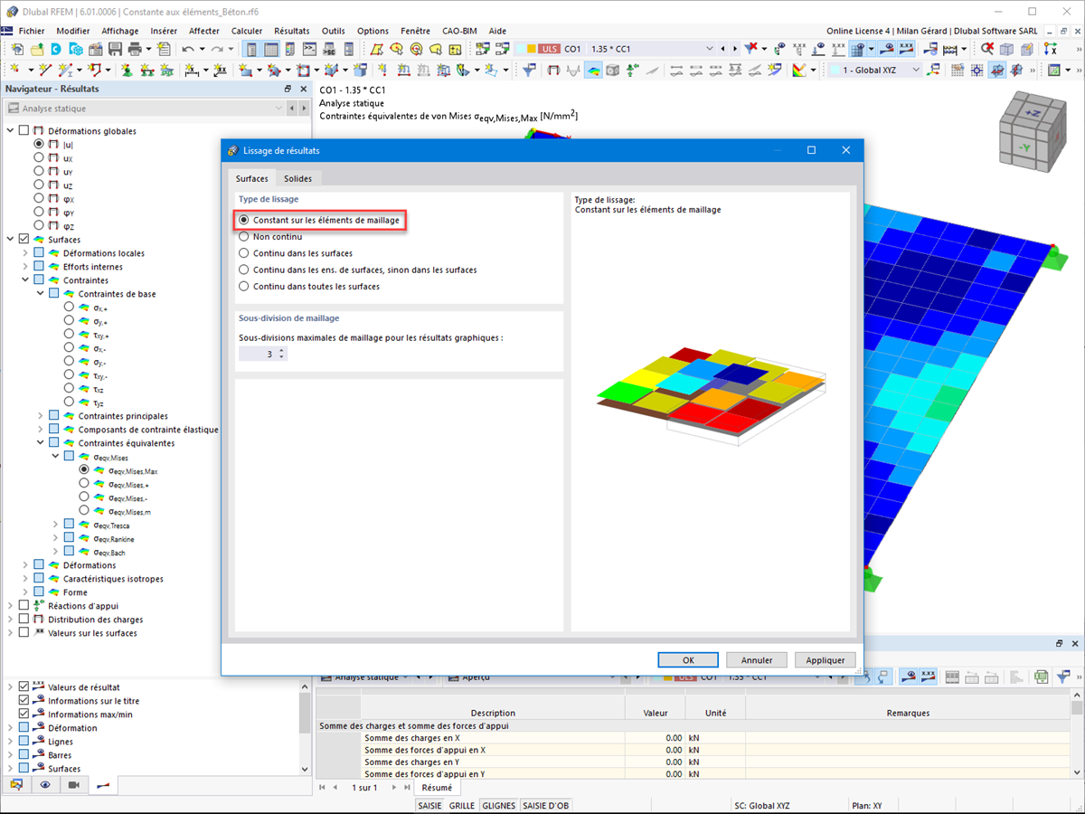 FAQ 005122 | Où puis-je configurer l'affichage constant des contraintes dans les éléments dans RFEM 6 ?