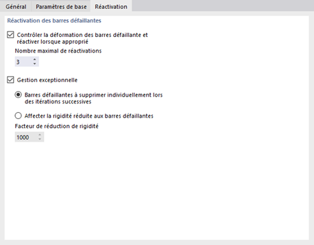 Application de la réactivation des barres défaillantes