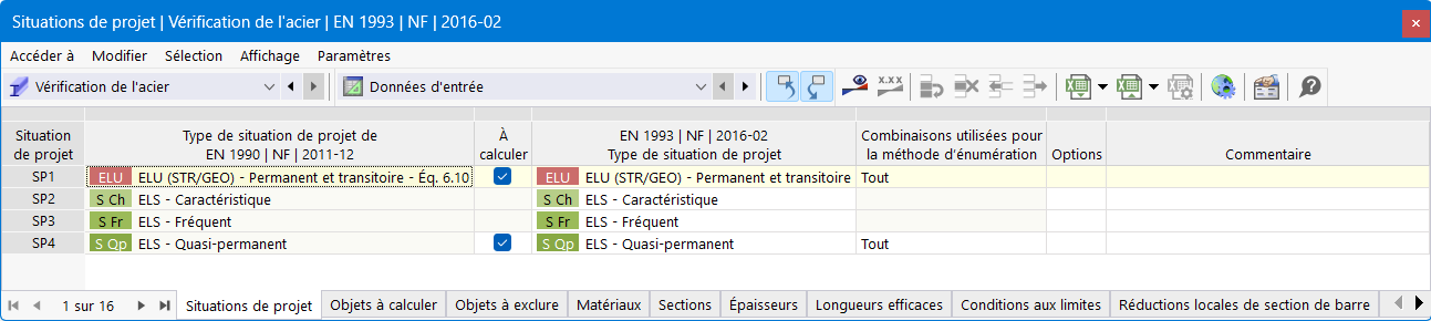Situations de projet pour la vérification de l’acier