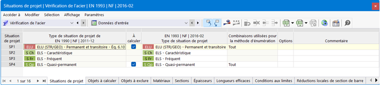 Situations de projet pour la vérification de l’acier