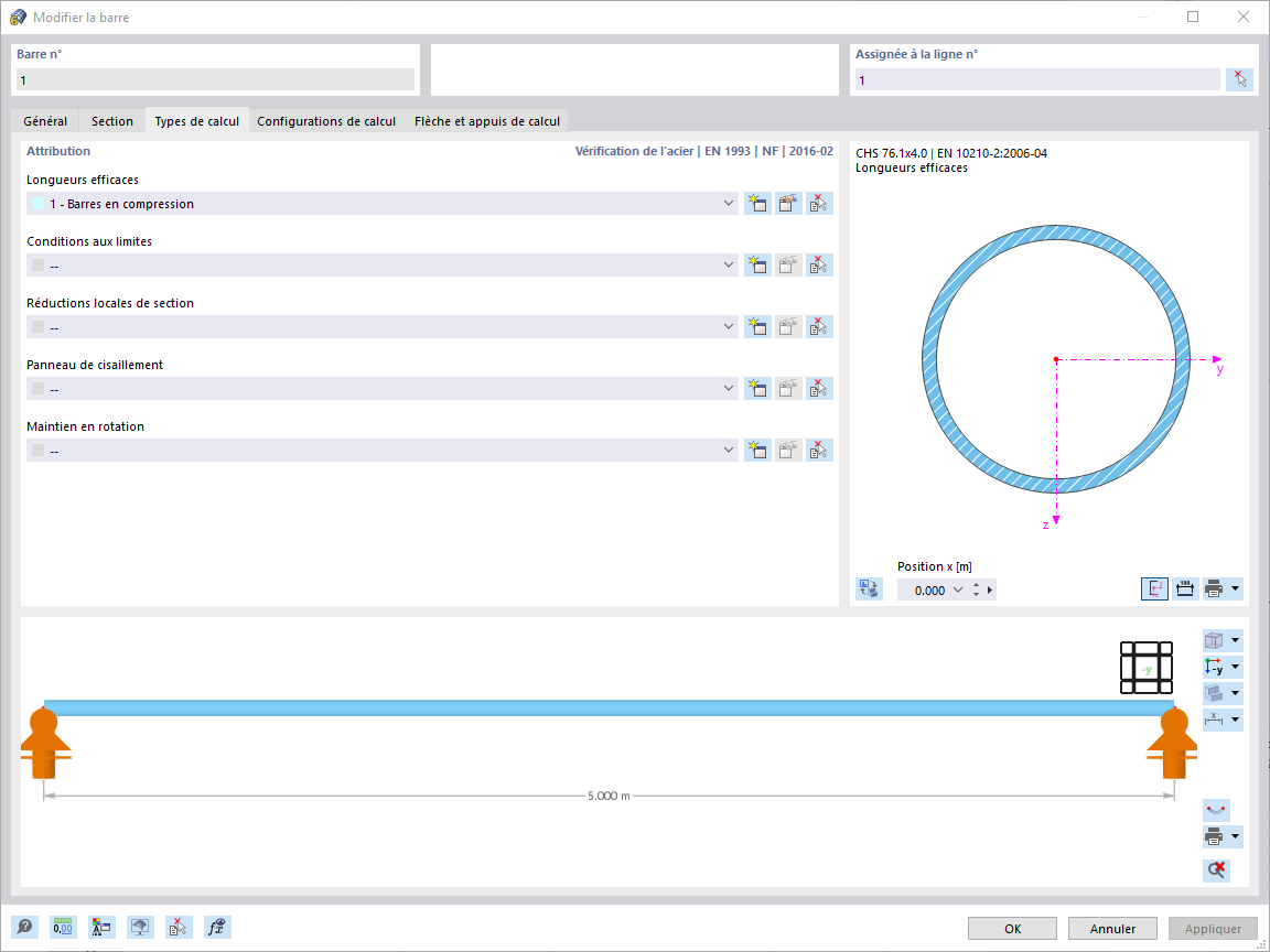 Attribution du type de longueur efficace à une barre dans la boîte de dialogue