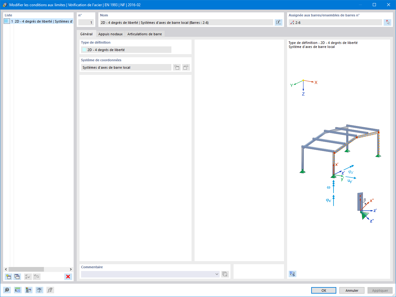 Boîte de dialogue « Modifier les conditions aux limites », onglet « Général »