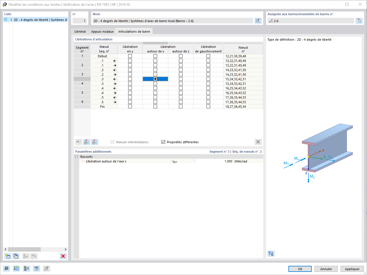 Définir des articulations de barre