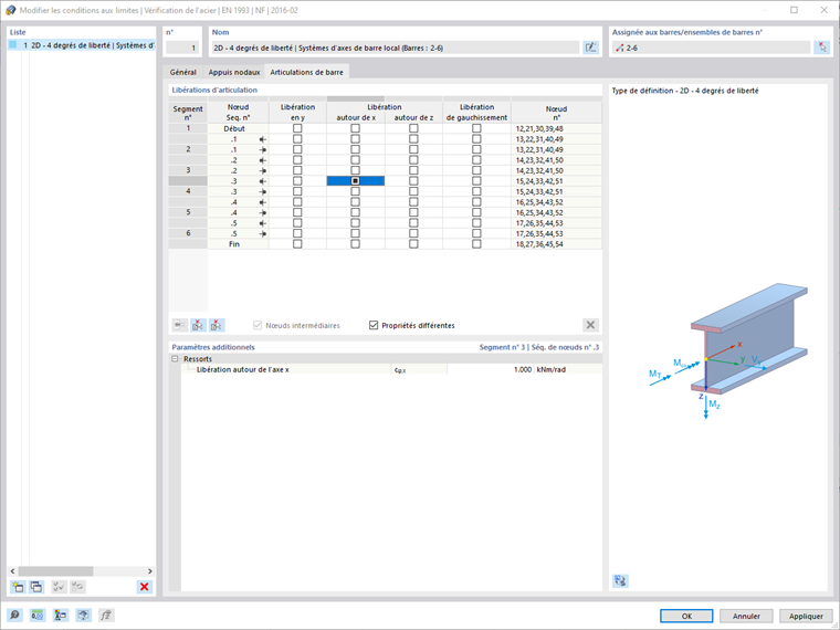 Définir des articulations de barre