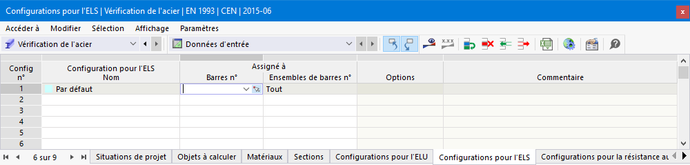 Assigner la configuration pour l’ELS aux barres sélectionnées