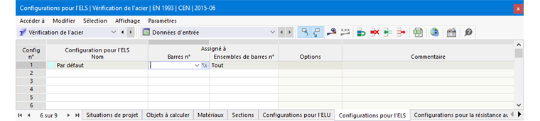Assigner la configuration pour l’ELS aux barres sélectionnées