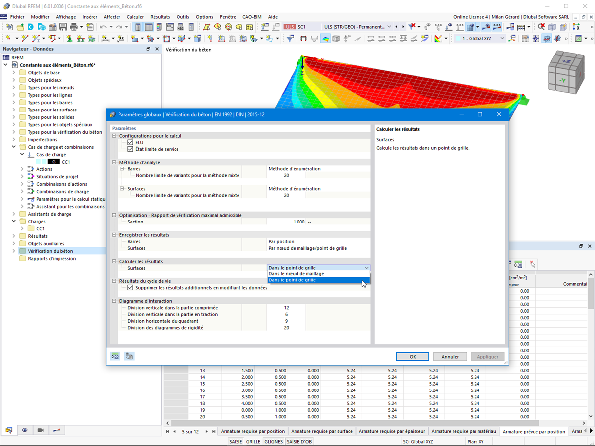 FAQ 005125 | Puis-je faire passer les armatures requises dans les tableaux de résultats de « nœuds de maillage » à « points de grille » ?