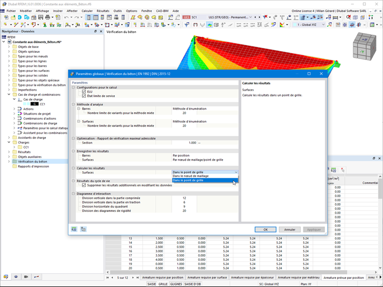 FAQ 005125 | Puis-je faire passer les armatures requises dans les tableaux de résultats de « nœuds de maillage » à « points de grille » ?