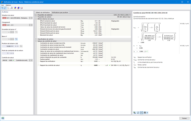 Analyse des contraintes équivalentes avec les efforts internes dus à la torsion de gauchissement