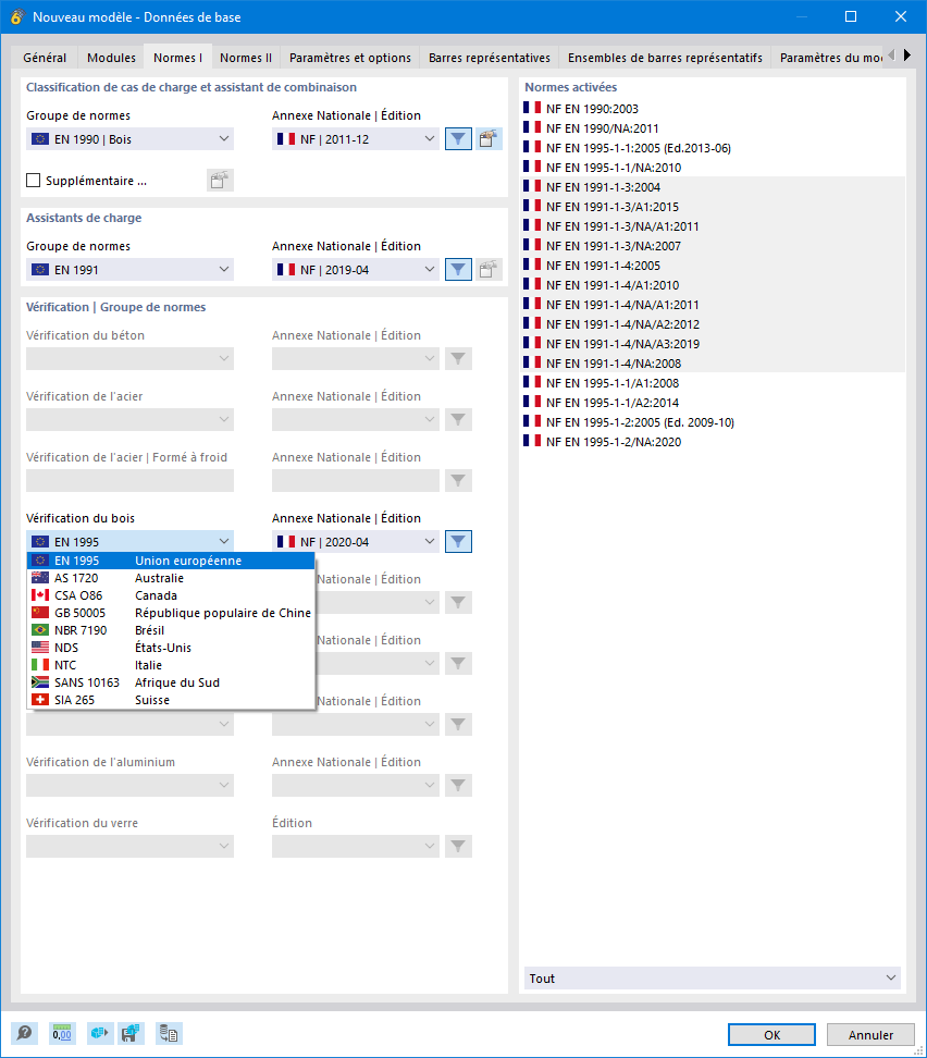 Sélection de la norme pour la vérification du bois