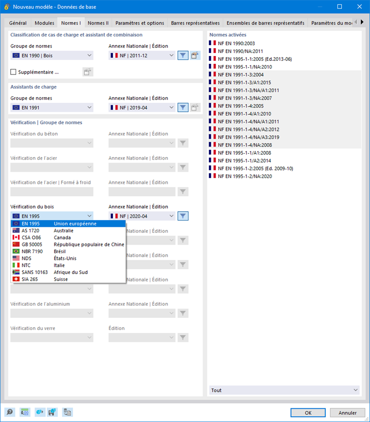 Sélection de la norme pour la vérification du bois