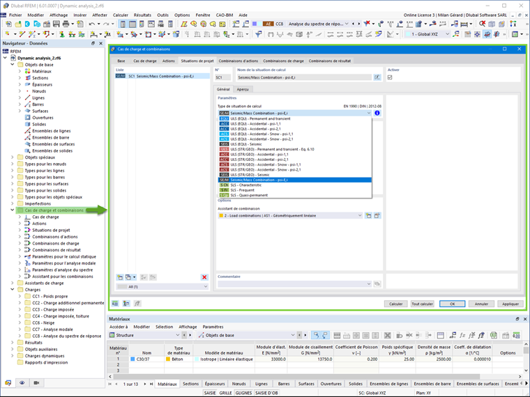 Combinaison de masse pour l’analyse modal