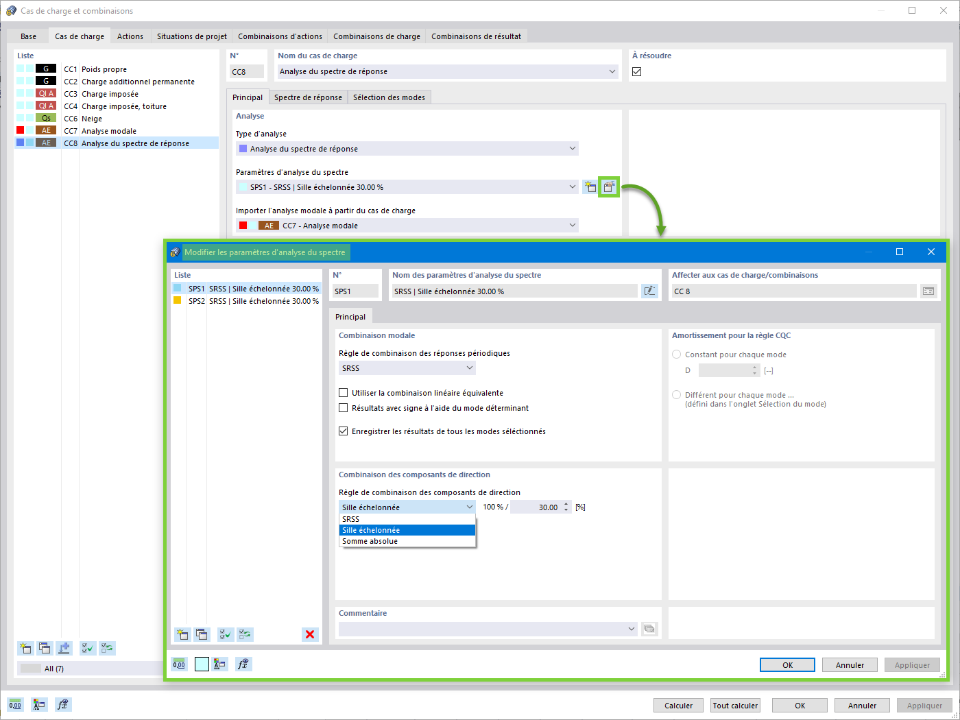 Paramètres pour l’analyse spectrale