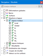Sélection des résultats des appuis nodaux dans le navigateur