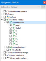 Sélection des résultats des appuis nodaux dans le navigateur