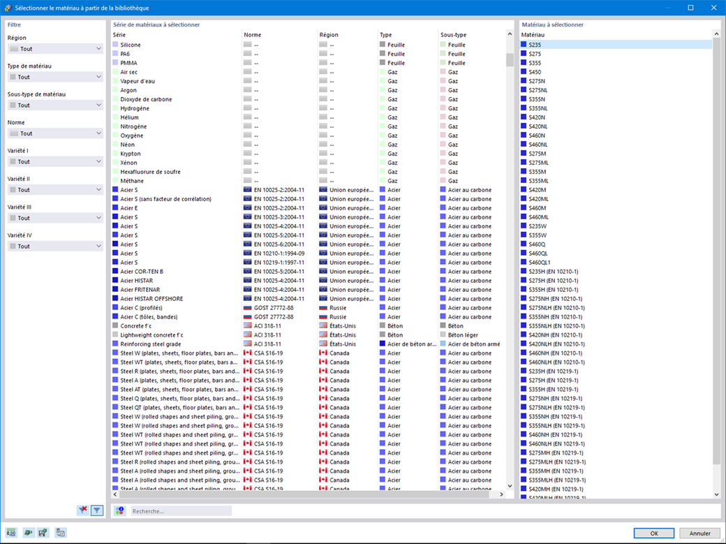 Bibliothèque de matériaux améliorée