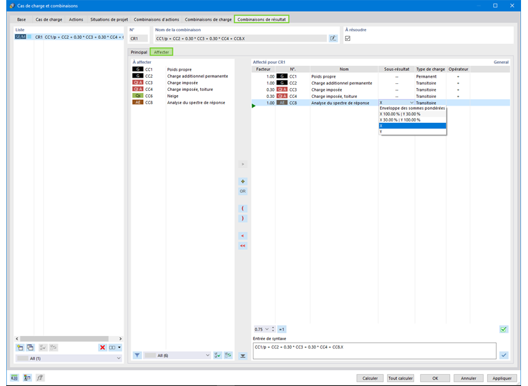 Attribution de cas de charge à une combinaison de résultats