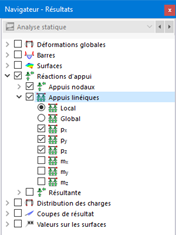 Sélection des résultats des appuis linéiques dans le navigateur