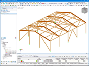Interface graphique de RFEM affichant le modèle de la halle | Création facile de vues et de visibilités