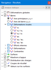 Sélection des déformations locales de barres dans le navigateur
