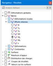 Sélection des efforts internes de barre dans le navigateur
