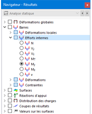 Sélection des efforts internes de barre dans le navigateur