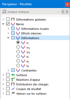 Sélection des déformations de barres dans le navigateur