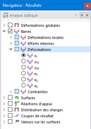Sélection des déformations de barres dans le navigateur