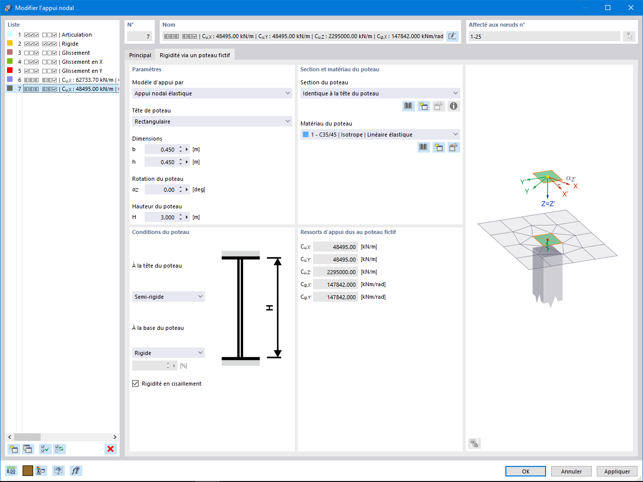 Détermination de la rigidité du ressort de poteau