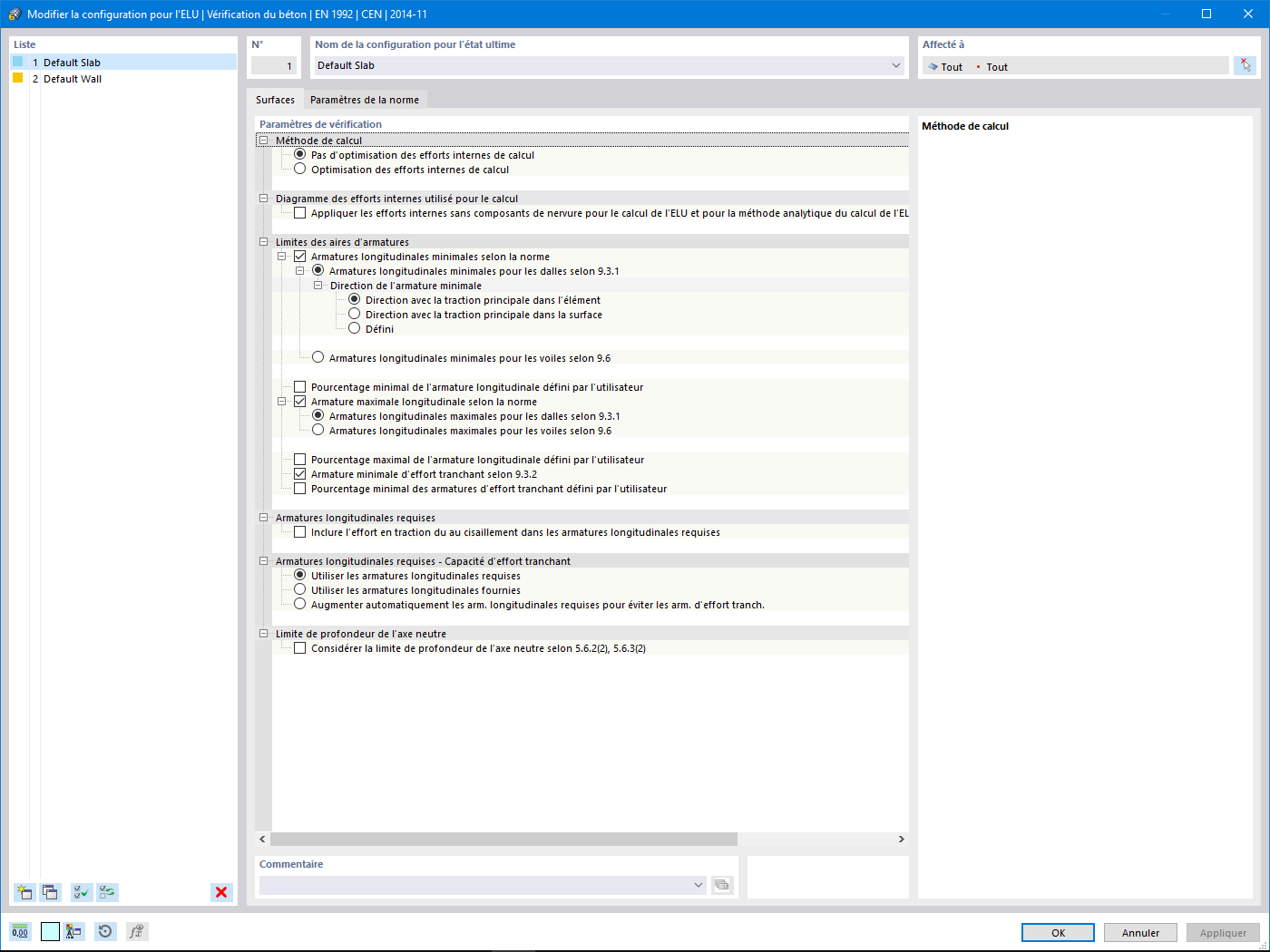 Paramètres de configuration ELU