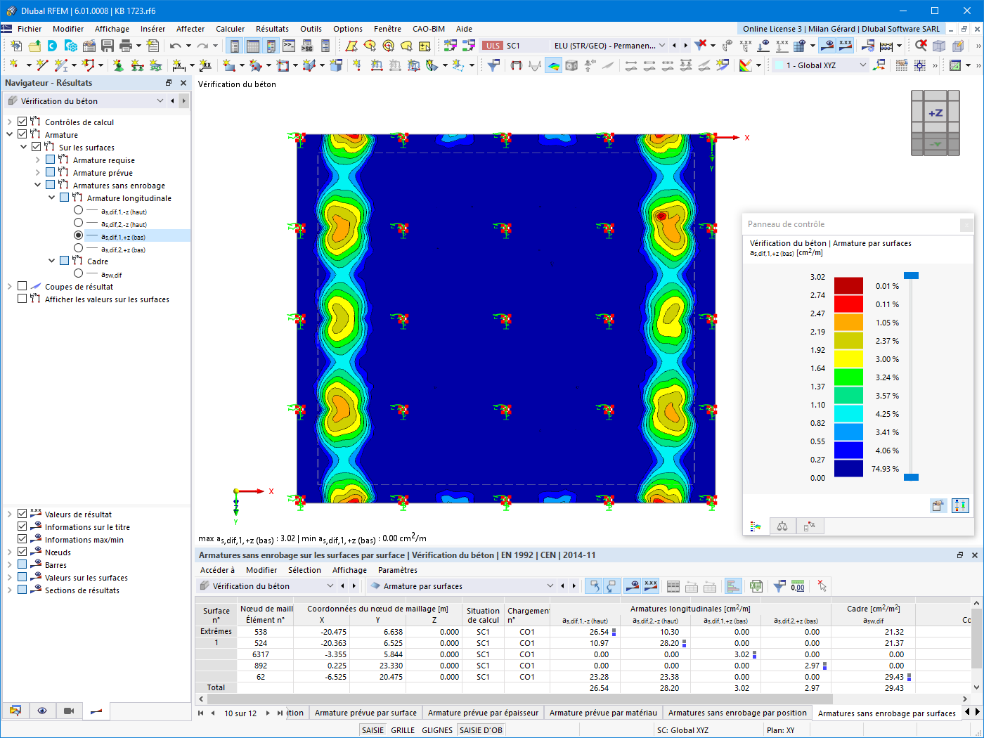 Armatures non couvertes as,1, en bas