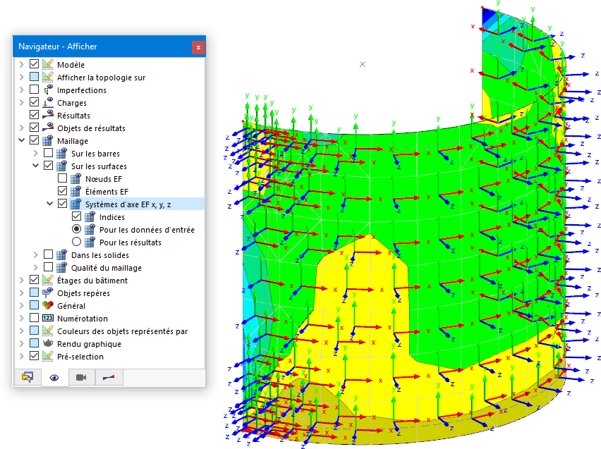 Affichage du système d’axe EF